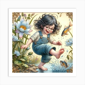 Little Girl Playing In Water Art Print