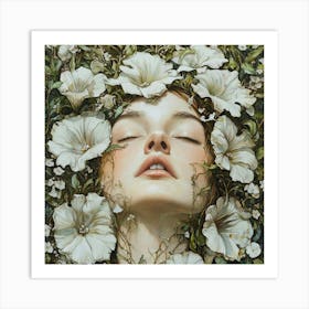 Woman With Flowers On Her Head 5 Art Print