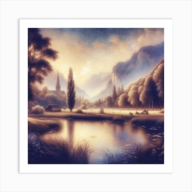 Sunrise At The Lake Painting Art Print