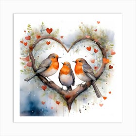 Three Birds In A Heart Art Print