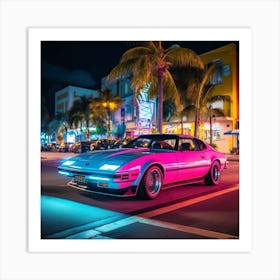 Pink Car In Miami Art Print