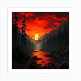 Sunset In The Mountains,Tranquil scene sunset paints nature beauty on mountain Art Print