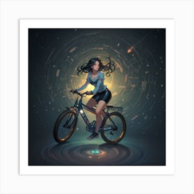 Girl Riding A Bicycle Into A Time Portal Art Print