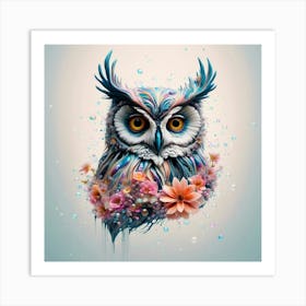 Owl With Flowers Art Print