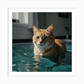 Cat In Water Art Print