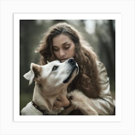 Portrait Of A Woman With A Dog Art Print