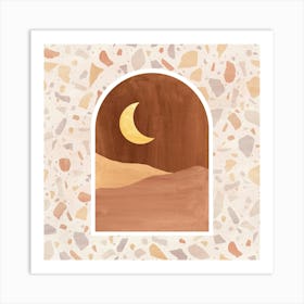 Moon In The Desert and terrazzo pattern Art Print