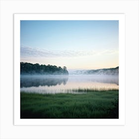 Misty Landscape Ethereal Calm Early Morning Fog Shrouding Tranquil Meadows Silhouette Of Whisperi Art Print