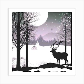 Deer In The Snow 1 Art Print