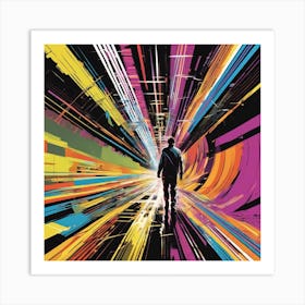 Kips Is Walking Down A Long Path, In The Style Of Bold And Colorful Graphic Design, David , Rainbow (3) Art Print