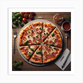 Pizza On Wooden Table 2 Art Print