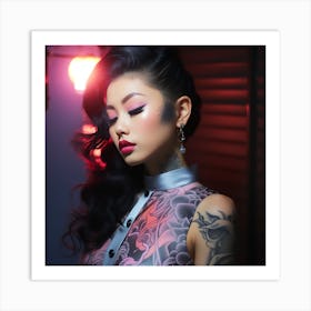 Asian Girl With Tattoos Art Print