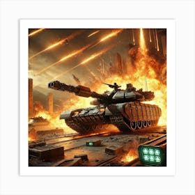 Martian Battle Tanks Destroying Fortifications Art Print