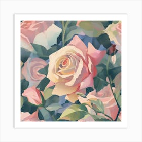 Pink Roses Wallpaper Art Print