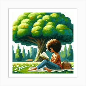 Afro Girl Reading A Book Art Print