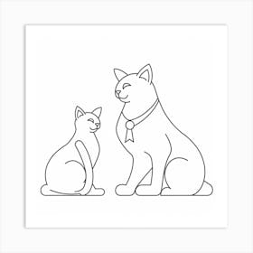 Cat And Woman Line(2) Art Print