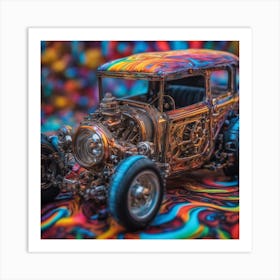 Psychedelic Biomechanical Freaky Scelet Car From Another Dimension With A Colorful Background 2 Art Print