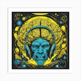 Cosmic Brain With Headphones 1 Art Print