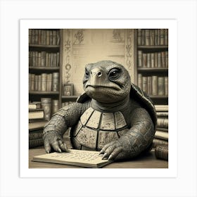 Turtle At The Library 1 Art Print