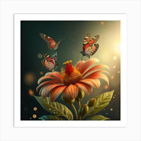 Butterflies On A Flower Art Print