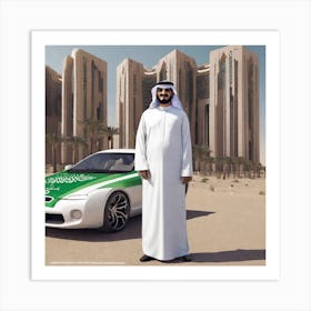 Saudi Man In Front Of Car Art Print