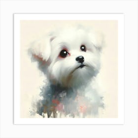 Adorable Maltese Dog Oil Painting Art Print