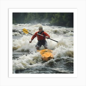 Man Kayaking In Rapids Art Print