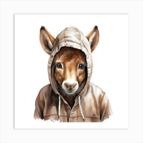 Watercolour Cartoon Donkey In A Hoodie Art Print