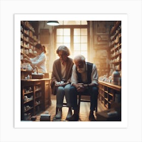 Old Couple In A Pharmacy 1 Art Print