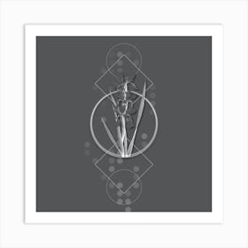 Vintage Yellow Banded Iris Botanical with Line Motif and Dot Pattern in Ghost Gray Art Print