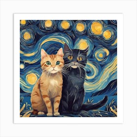 Starry Night Cats 3 Art Print