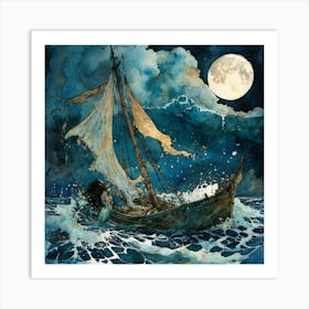 Mermaid In The Moonlight Art Print