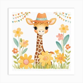 Floral Baby Giraffe Nursery Illustration (11) 1 Art Print