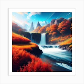 Waterfall In Autumn 8 Art Print