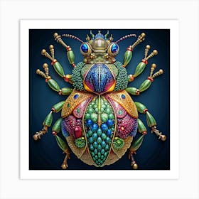 Colorful Jewel Encrusted Beetle 3d Illustration Art Print