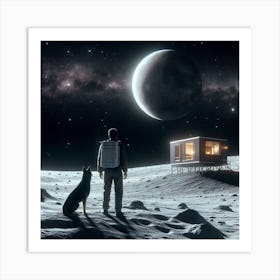 Man On The Moon With His Dog Art Print