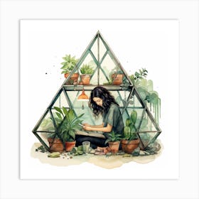 Girl In A Geo Greenhouse Art Print