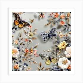 Butterflies And Flowers 1 Art Print