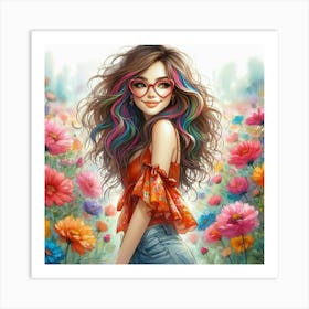 Pretty Girl In Flowers Art Print