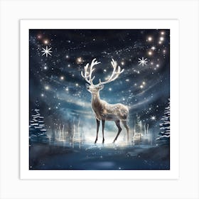 Christmas Reindeer In The Snow Art Print