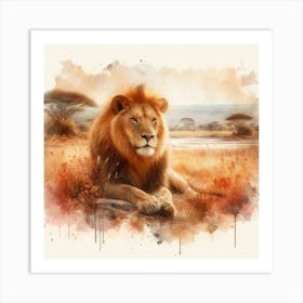 Lion Watercolor Painting 2 Art Print