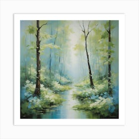 Serene Texture Of Forest Leaves Are Mirrored Murmuring Art Print