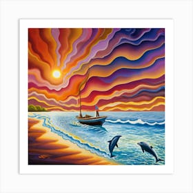 Dolphins At Sunset 1 Art Print