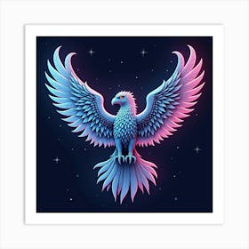 A Mythical Griffin With Feathers Of Cascading, Neon Patterns Soaring Through A Starlit Sky 1 Art Print