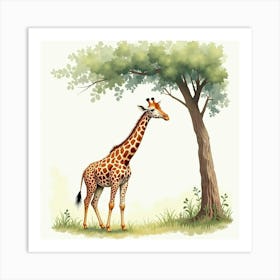 Giraffe Under Tree Art Print