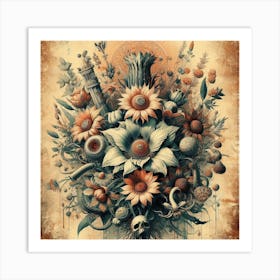 Flowers And Skulls Art Print