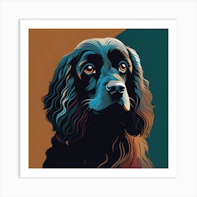 Attentive Cocker Spaniel Dog, Turquoise, Dark Honey and Burgundy Art Print