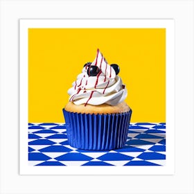 Cupcake Blue Checkerboard 8 Art Print