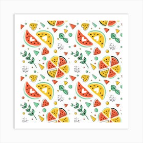 Seamless Hipster Pattern With Watermelons Mint Geometric Figures Art Print