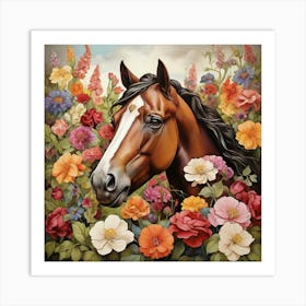 Horse In Flowers art Art Print